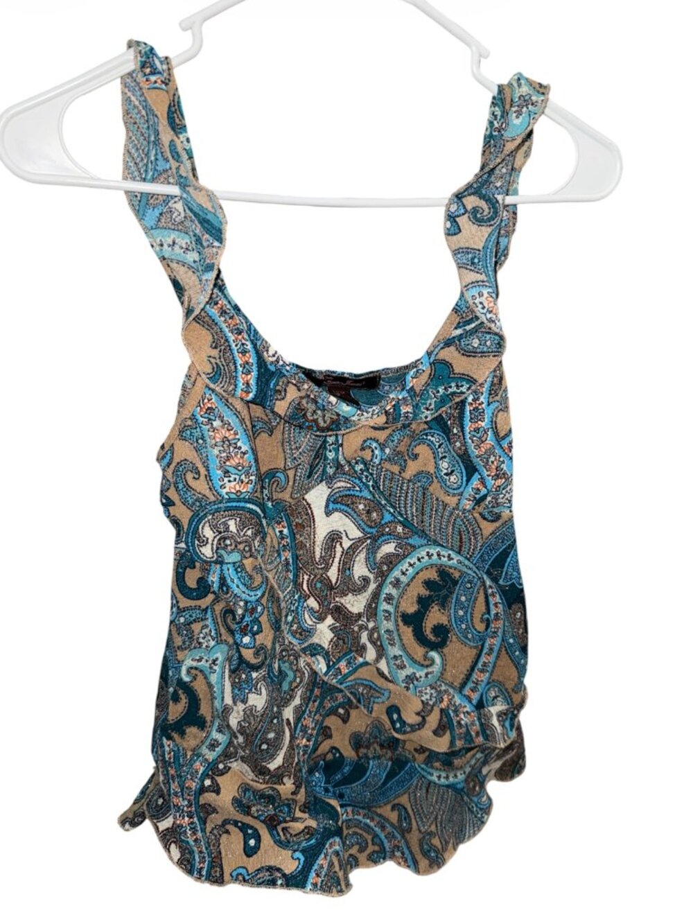 Lena Jeans Tank Top Women's Size Large V-Neck Blue Paisley Print